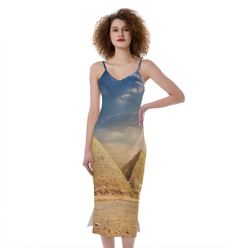 Pyramid Sunset Print Slim Fit Midi Cami Dress