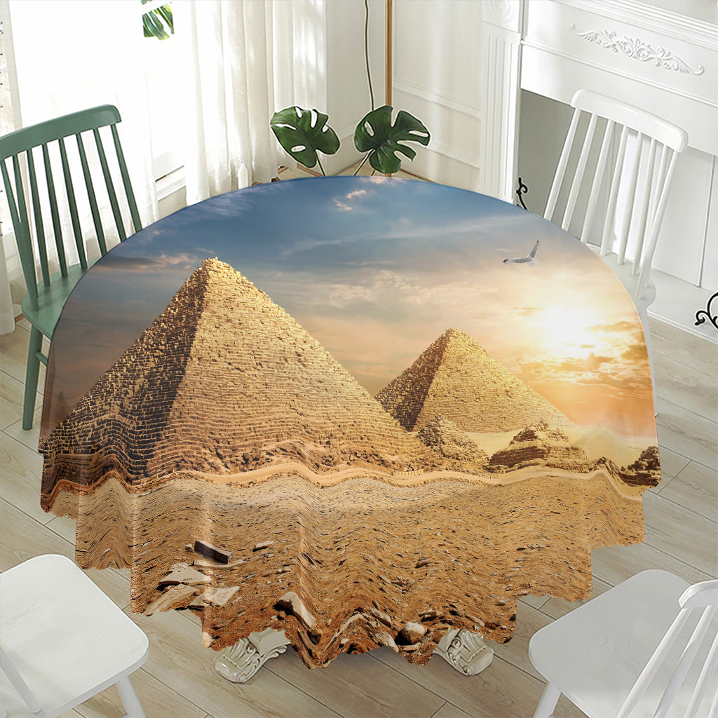 Pyramid Sunset Print Waterproof Round Tablecloth