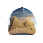Pyramid Sunset Print White Mesh Trucker Cap