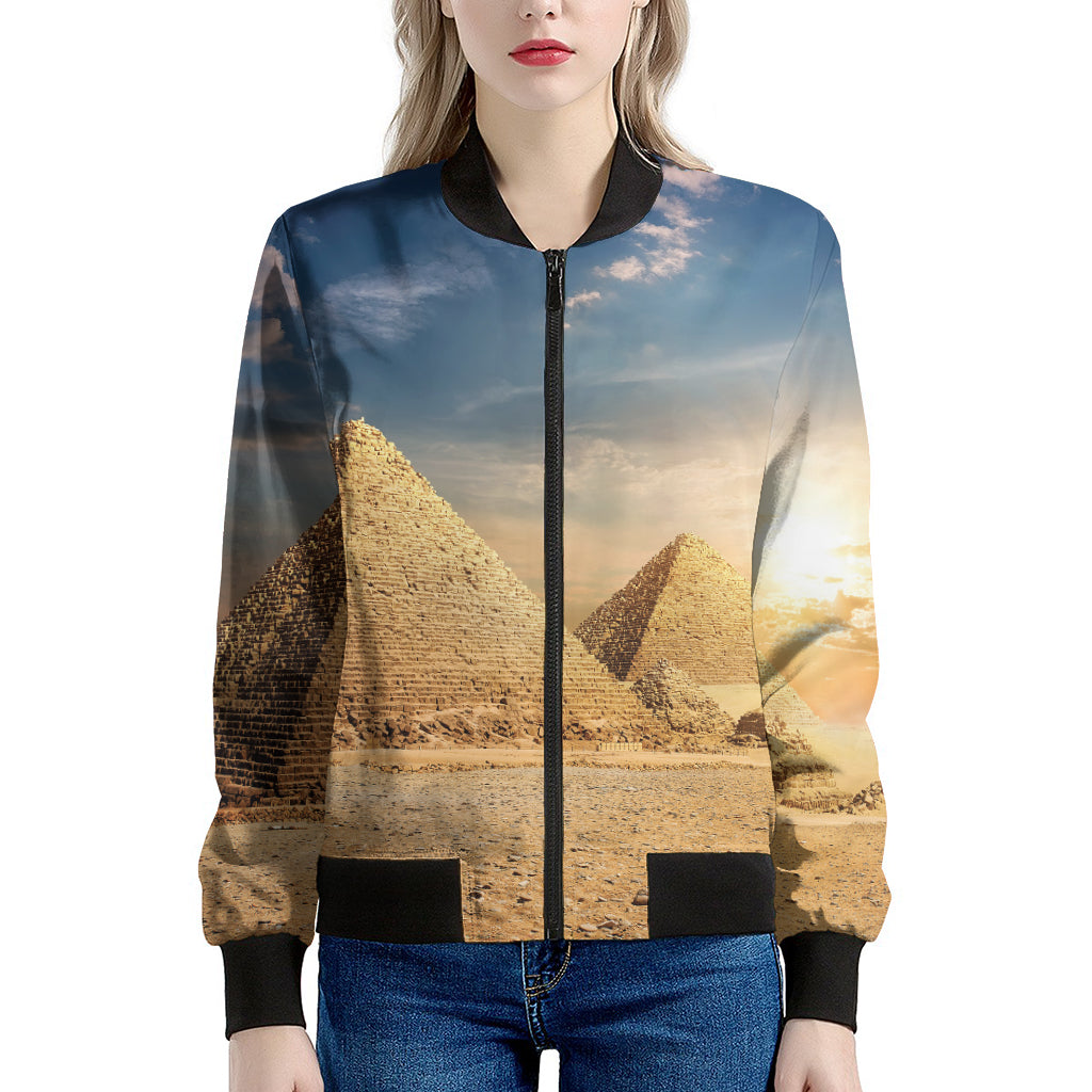 Pyramid Sunset Print Women's Bomber Jacket