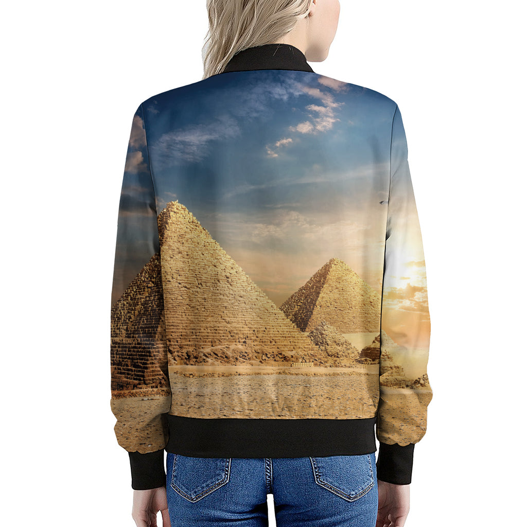 Pyramid Sunset Print Women's Bomber Jacket
