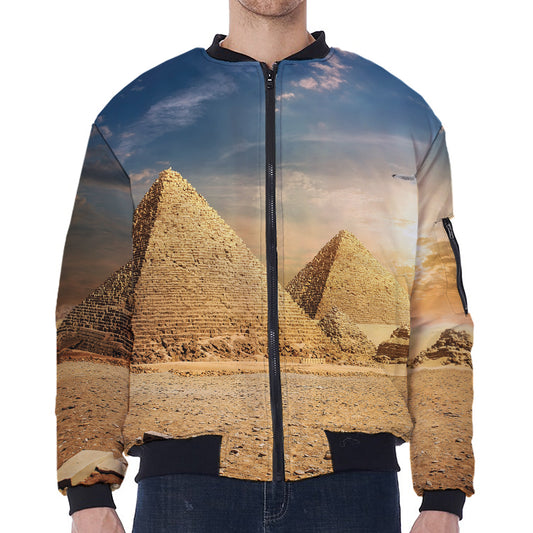 Pyramid Sunset Print Zip Sleeve Bomber Jacket