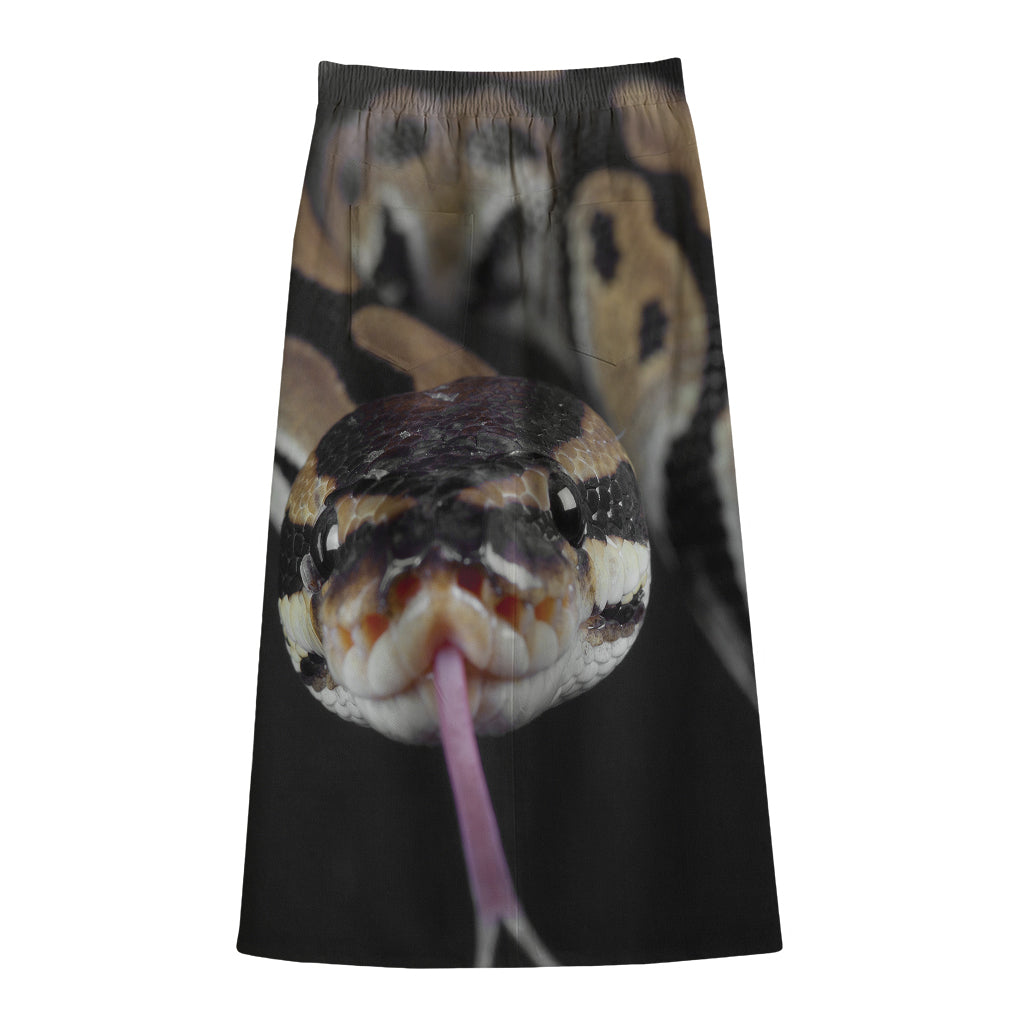 Python Snake Print Cotton Front Slit Maxi Skirt