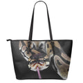 Python Snake Print Leather Tote Bag With Zipper
