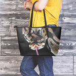 Python Snake Print Leather Tote Bag