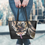 Python Snake Print Leather Tote Bag