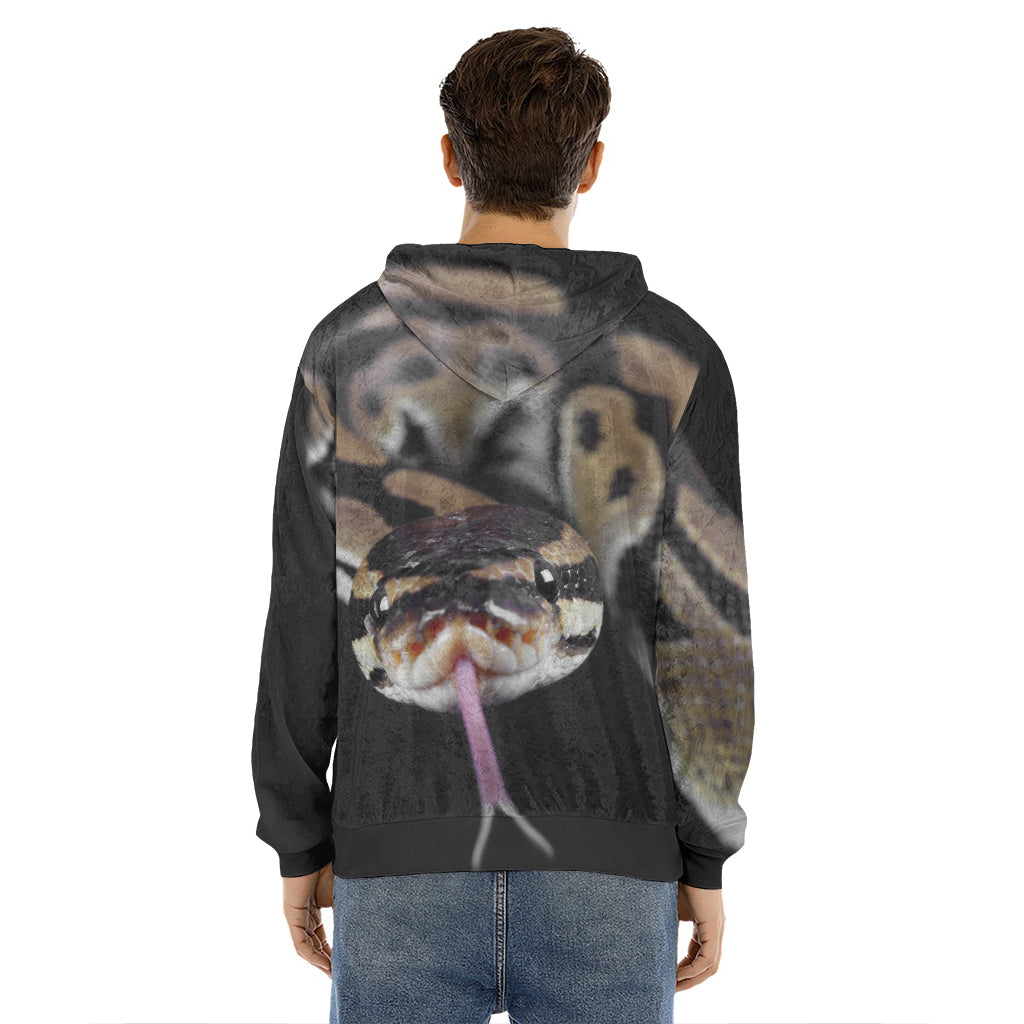 Python Snake Print Men's Velvet Pullover Hoodie