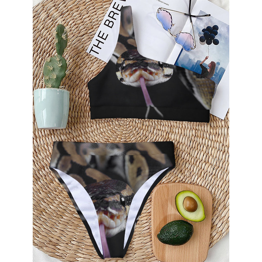 Python Snake Print One Shoulder Bikini Top