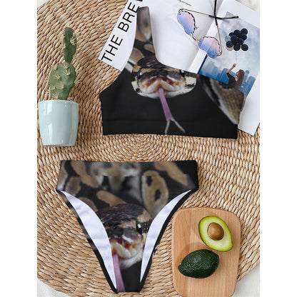 Python Snake Print One Shoulder Bikini Top