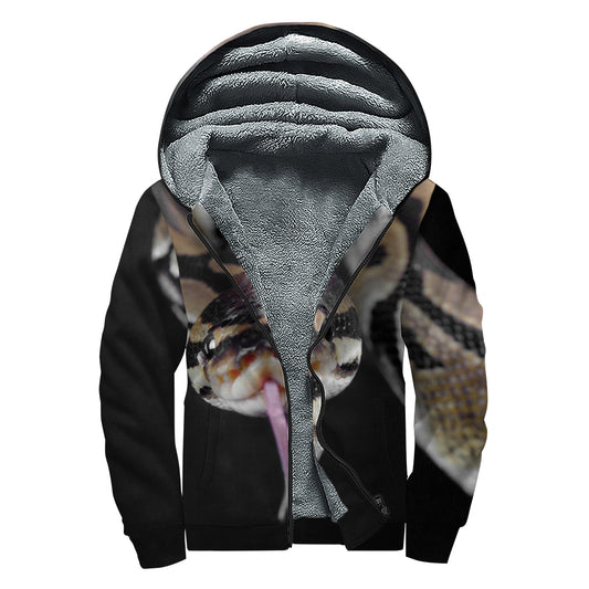 Python Snake Print Sherpa Lined Zip Up Hoodie