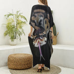 Python Snake Print Silk V-Neck Kaftan Dress