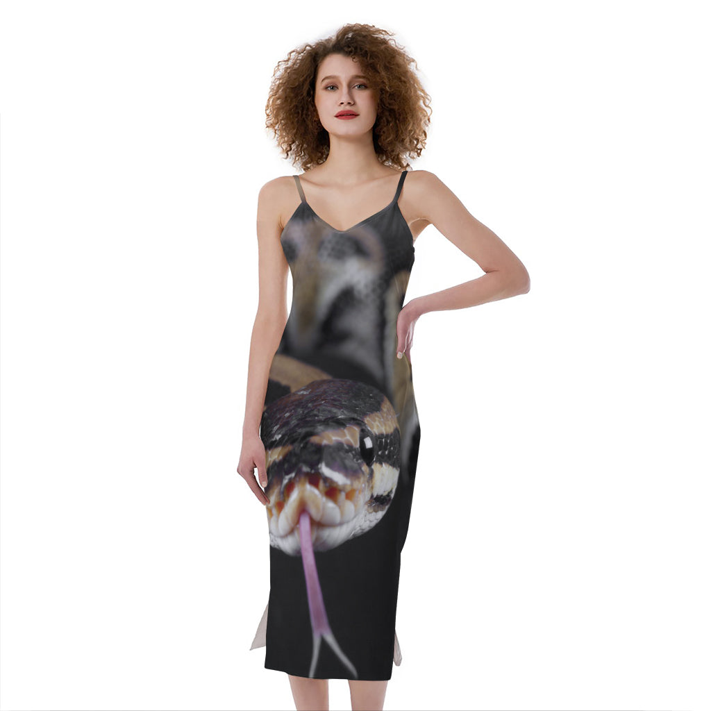 Python Snake Print Slim Fit Midi Cami Dress