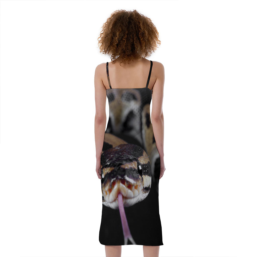 Python Snake Print Slim Fit Midi Cami Dress