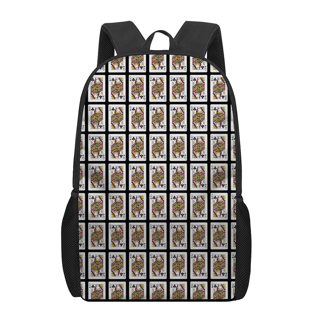 Queen Of Clubs Pattern Print 17 Inch Backpack