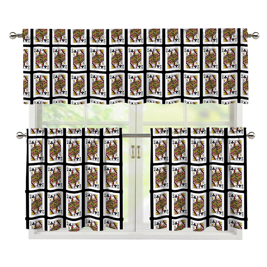 Queen Of Clubs Pattern Print 3 Piece Kitchen Curtains