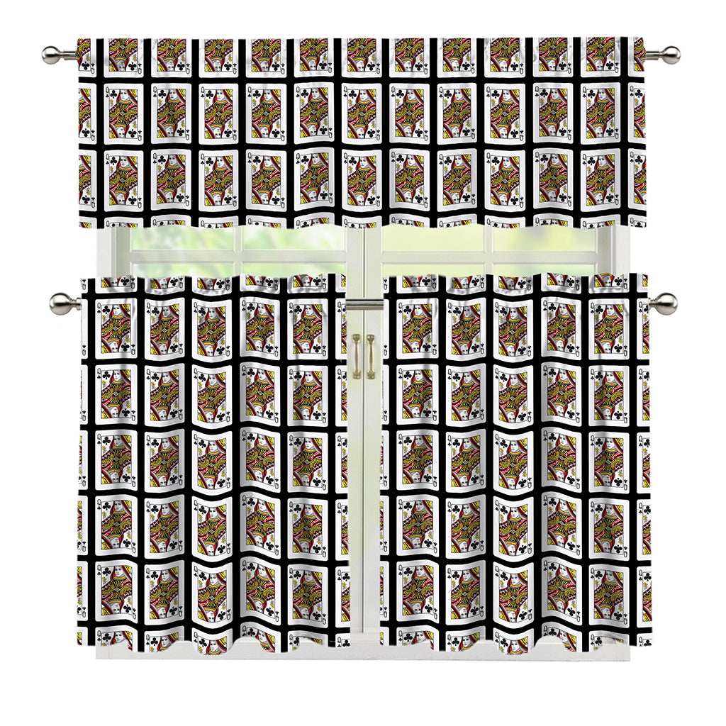 Queen Of Clubs Pattern Print 3 Piece Kitchen Curtains