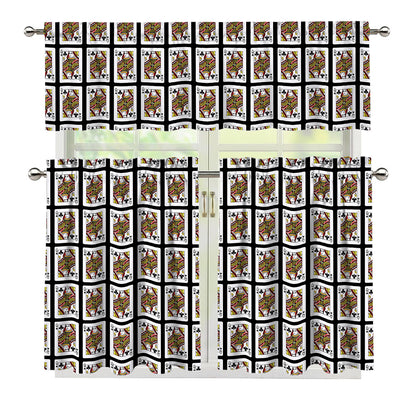 Queen Of Clubs Pattern Print 3 Piece Kitchen Curtains