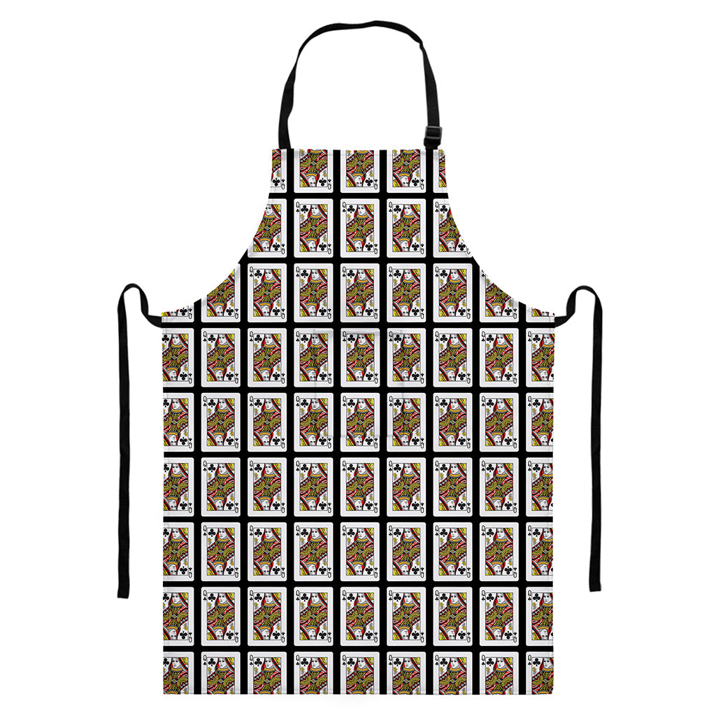 Queen Of Clubs Pattern Print Bib Apron With Pocket