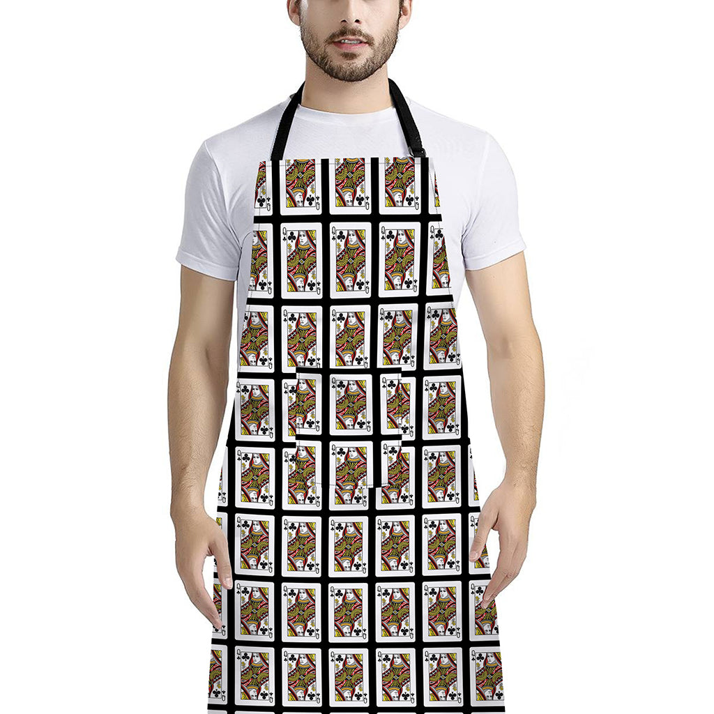 Queen Of Clubs Pattern Print Bib Apron With Pocket