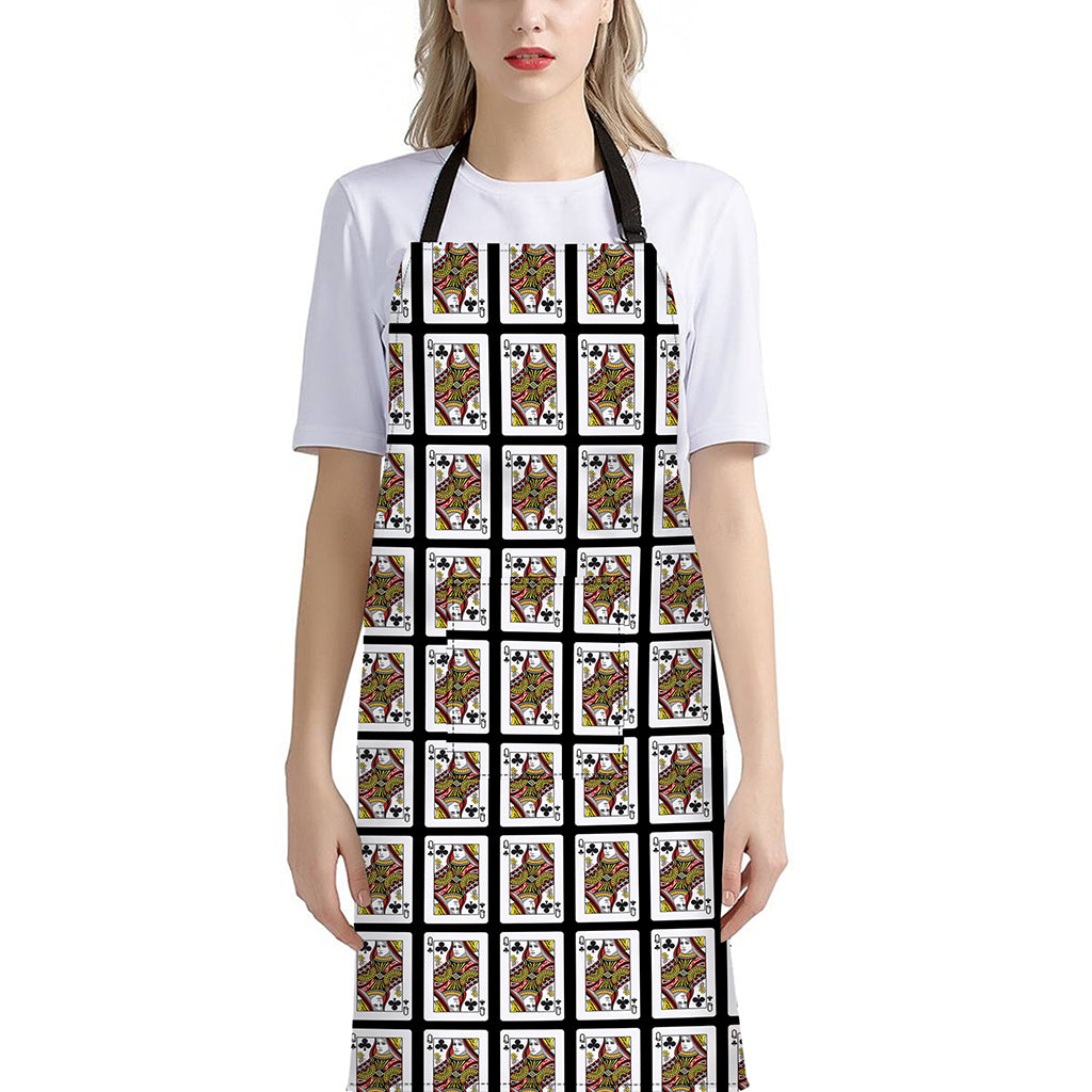 Queen Of Clubs Pattern Print Bib Apron With Pocket