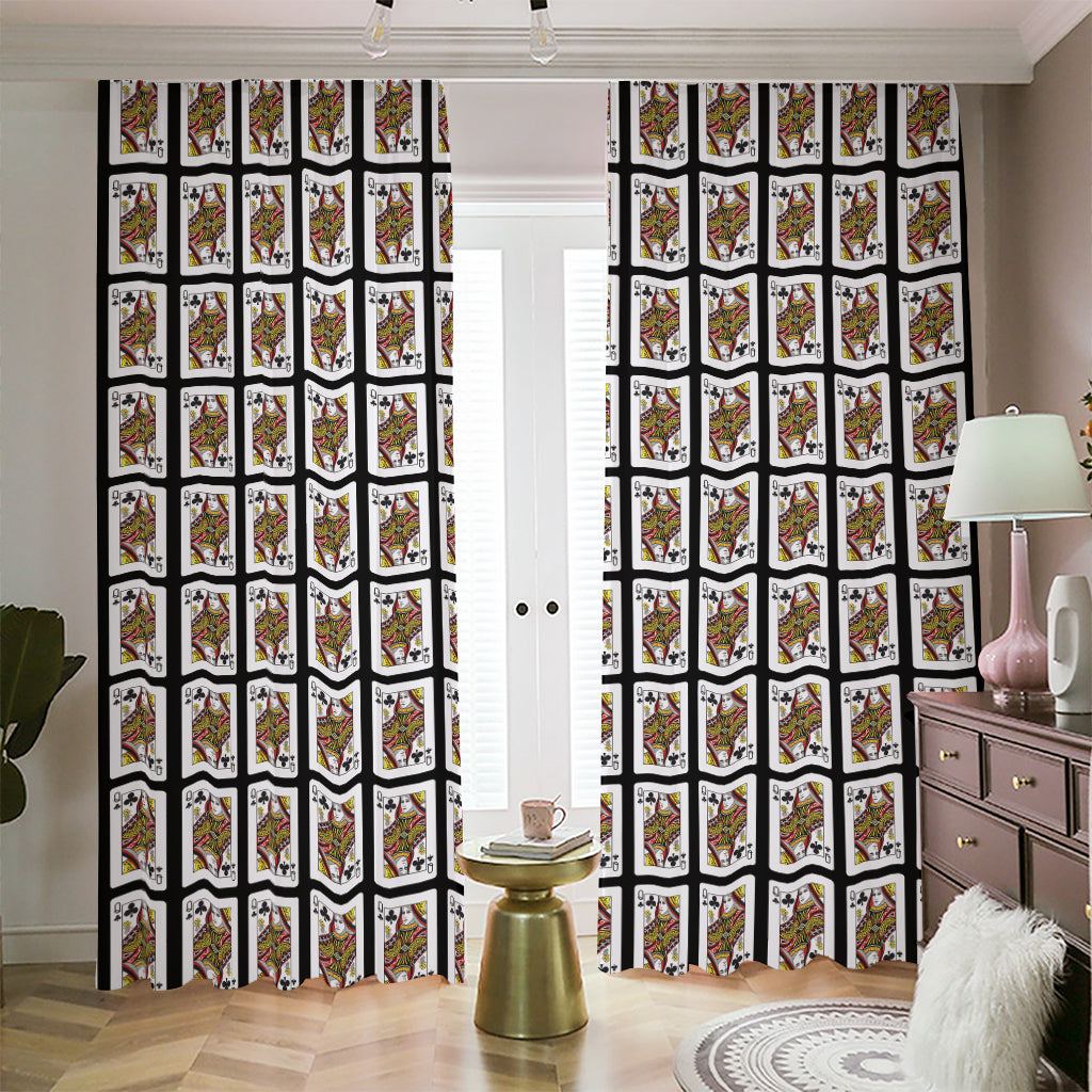 Queen Of Clubs Pattern Print Blackout Pencil Pleat Curtains