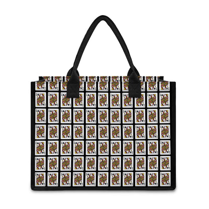 Queen Of Clubs Pattern Print Canvas Tote Bag