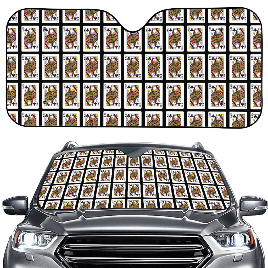 Queen Of Clubs Pattern Print Car Windshield Sun Shade