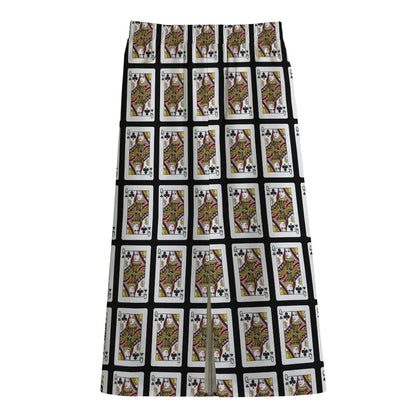 Queen Of Clubs Pattern Print Cotton Front Slit Maxi Skirt
