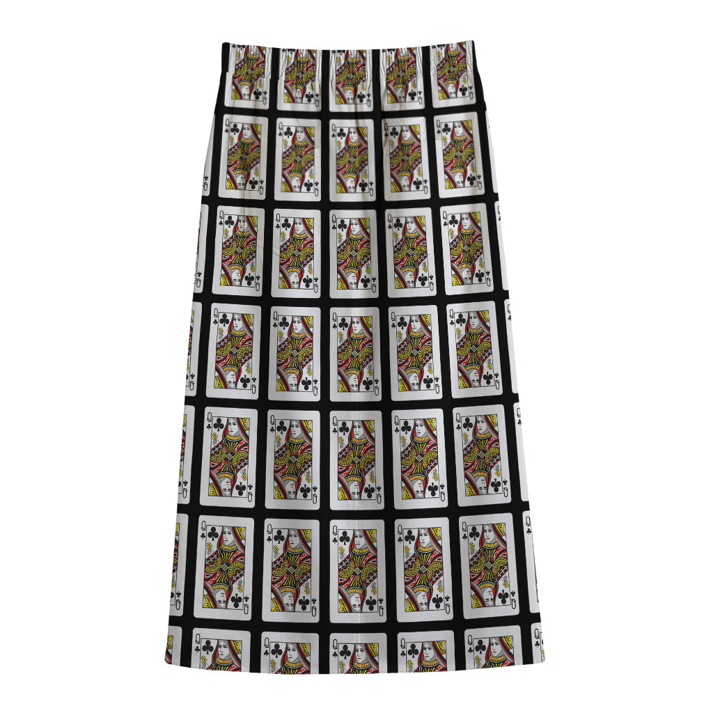 Queen Of Clubs Pattern Print Cotton Front Slit Maxi Skirt