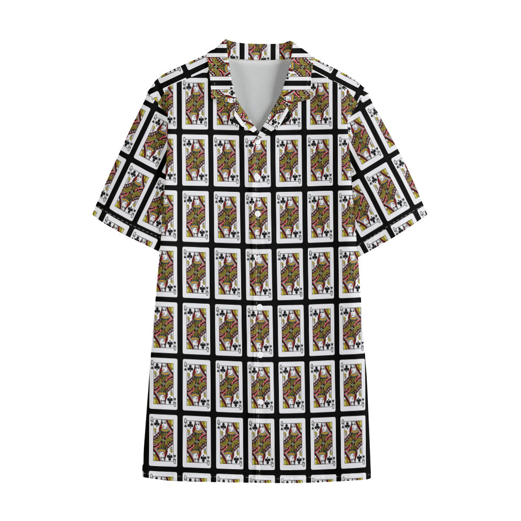 Queen Of Clubs Pattern Print Cotton Hawaiian Shirt