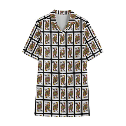 Queen Of Clubs Pattern Print Cotton Hawaiian Shirt