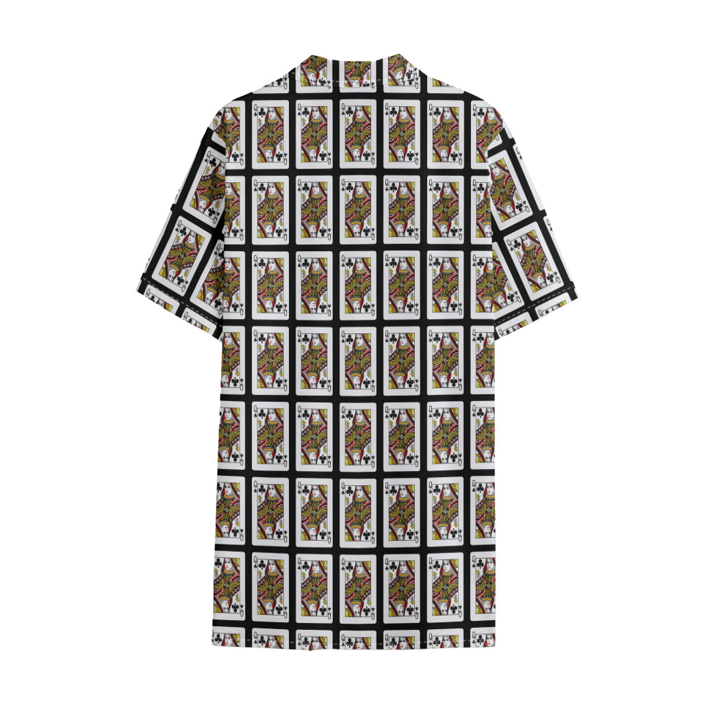 Queen Of Clubs Pattern Print Cotton Hawaiian Shirt