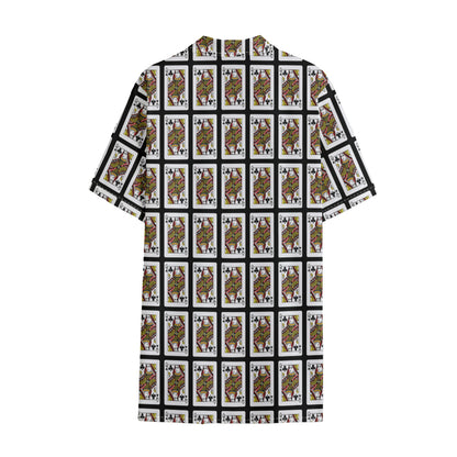 Queen Of Clubs Pattern Print Cotton Hawaiian Shirt