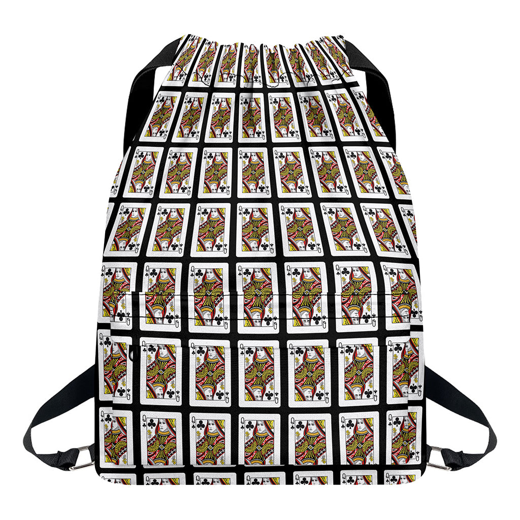 Queen Of Clubs Pattern Print Drawstring Backpack