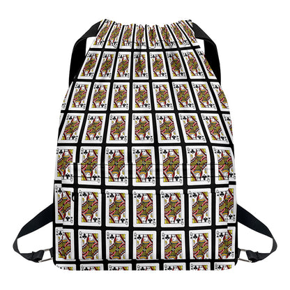 Queen Of Clubs Pattern Print Drawstring Backpack