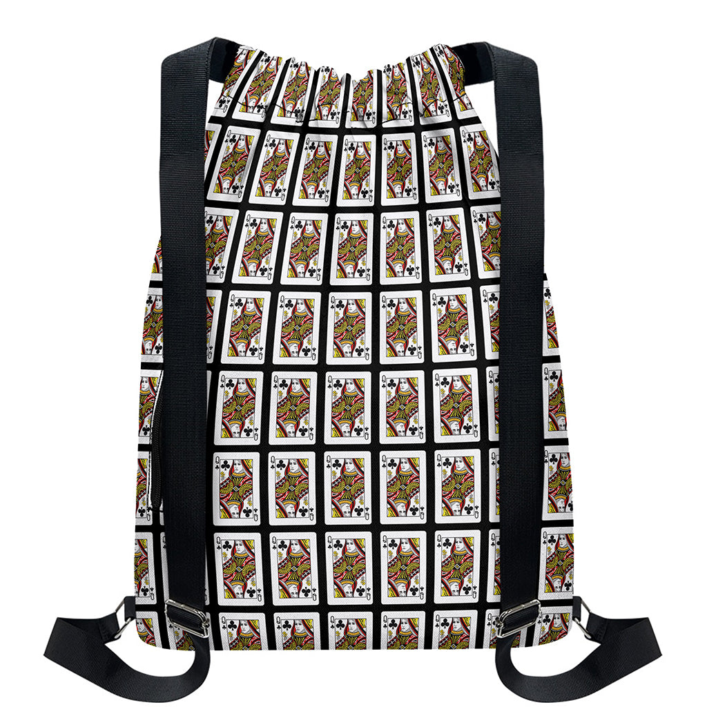 Queen Of Clubs Pattern Print Drawstring Backpack