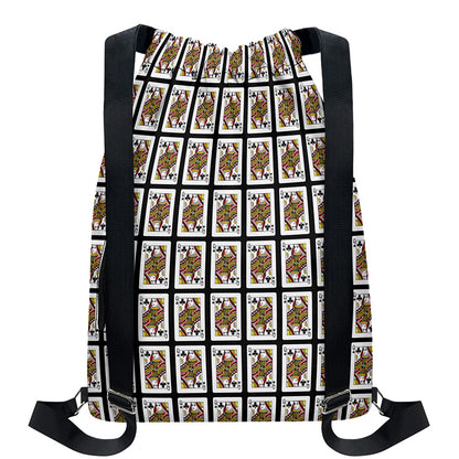 Queen Of Clubs Pattern Print Drawstring Backpack