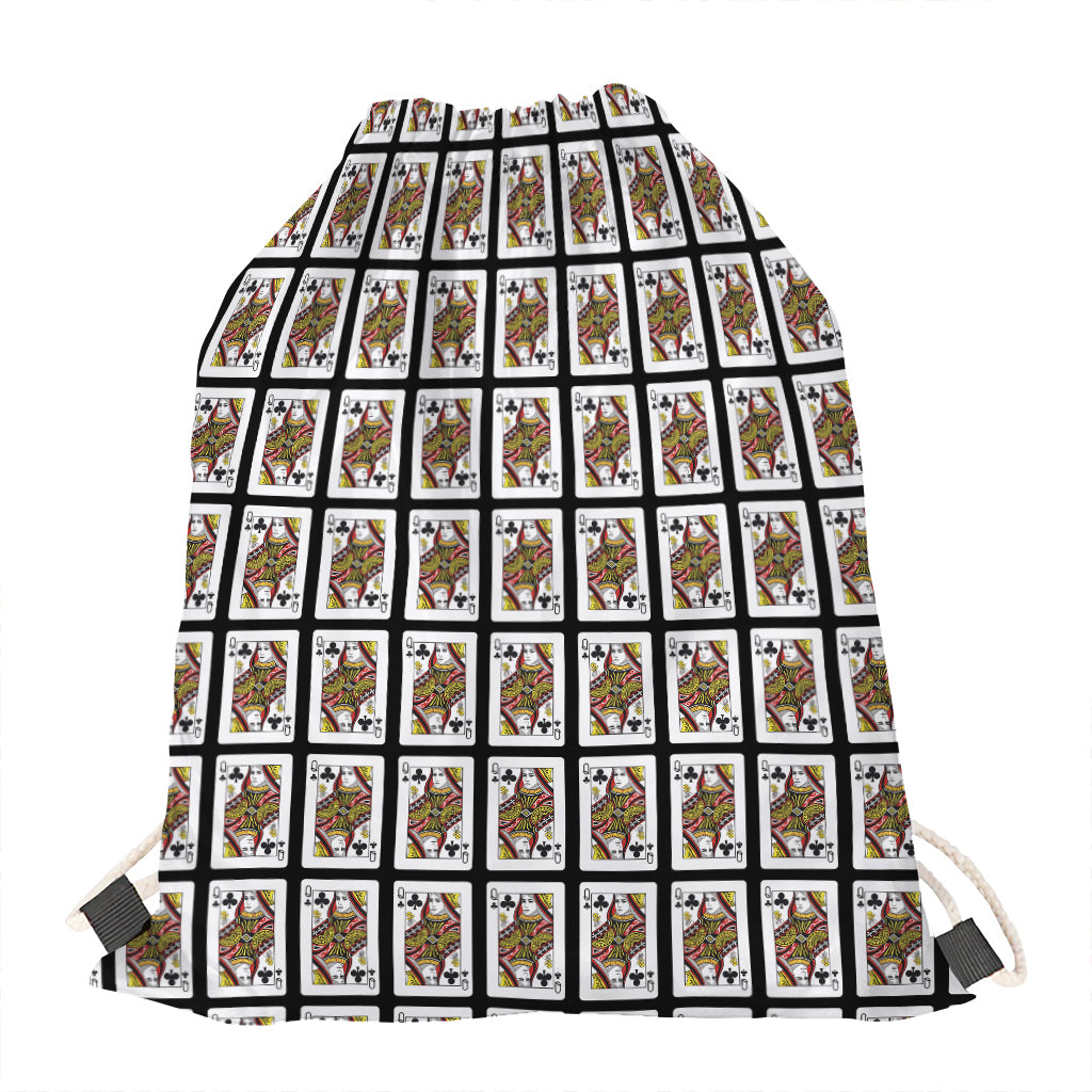 Queen Of Clubs Pattern Print Drawstring Bag