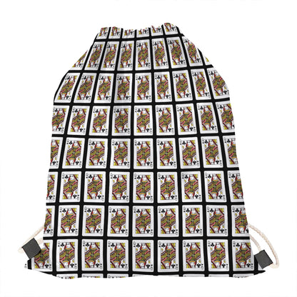 Queen Of Clubs Pattern Print Drawstring Bag