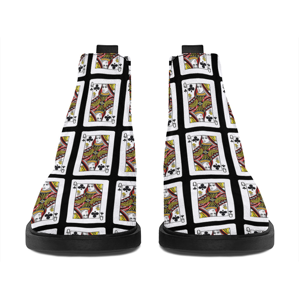 Queen Of Clubs Pattern Print Flat Ankle Boots