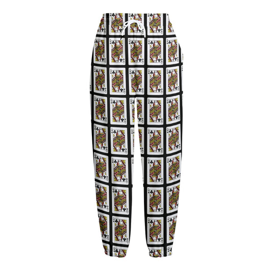 Queen Of Clubs Pattern Print Fleece Lined Knit Pants
