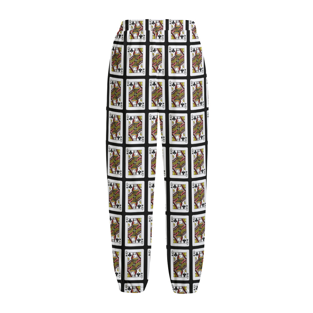 Queen Of Clubs Pattern Print Fleece Lined Knit Pants