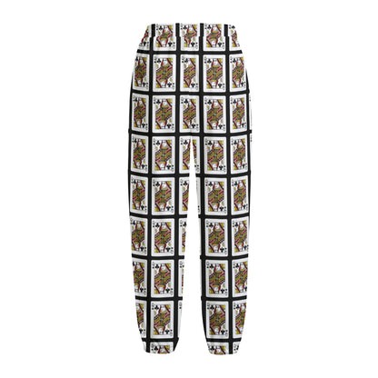 Queen Of Clubs Pattern Print Fleece Lined Knit Pants