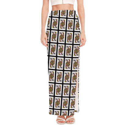 Queen Of Clubs Pattern Print High Slit Maxi Skirt
