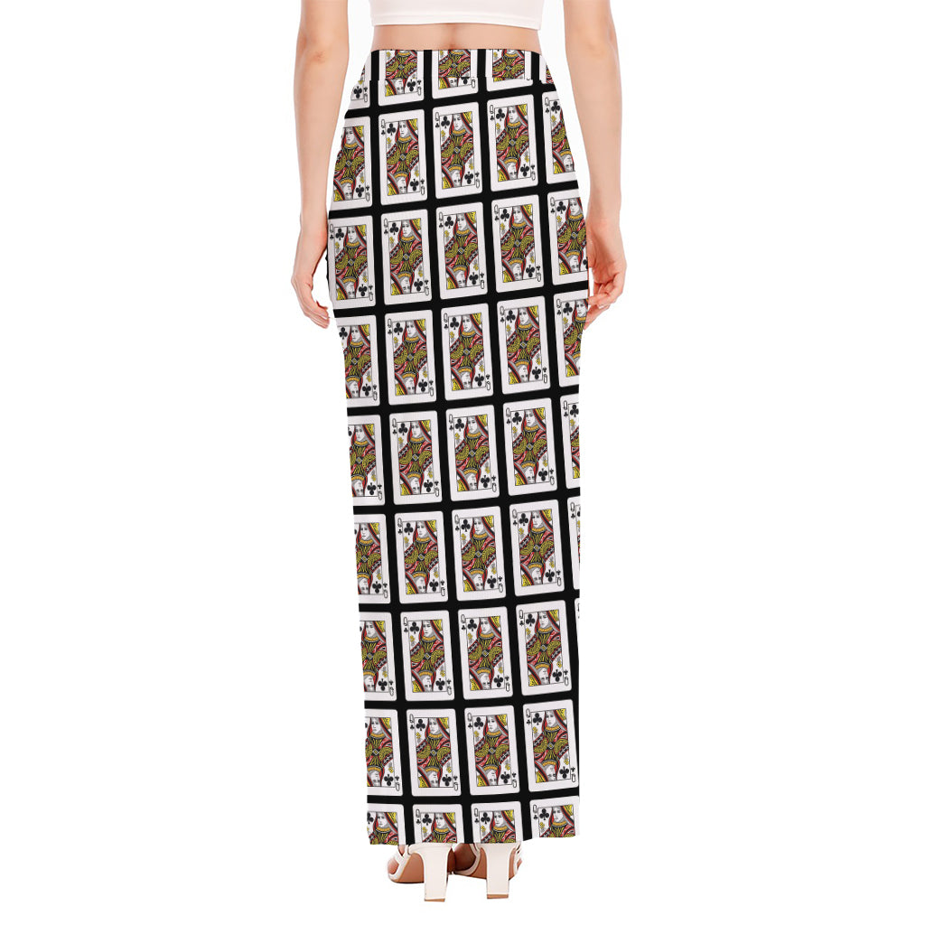 Queen Of Clubs Pattern Print High Slit Maxi Skirt