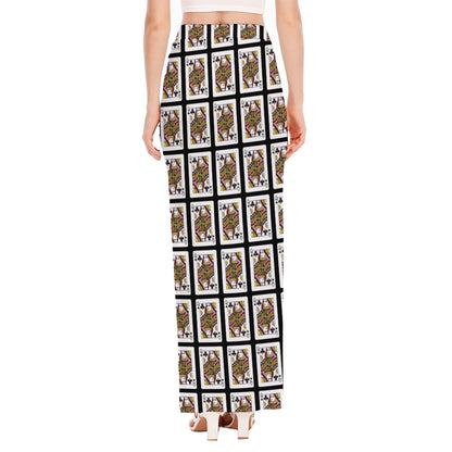 Queen Of Clubs Pattern Print High Slit Maxi Skirt