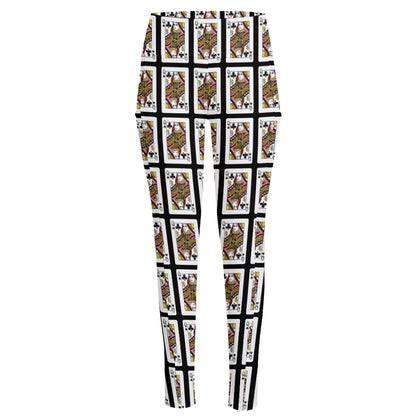 Queen Of Clubs Pattern Print High-Waisted Pocket Leggings
