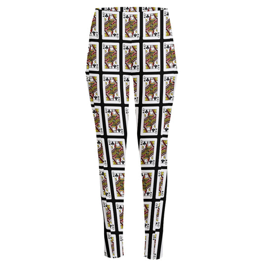 Queen Of Clubs Pattern Print High-Waisted Pocket Leggings
