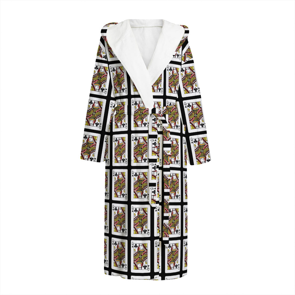 Queen Of Clubs Pattern Print Hooded Bathrobe