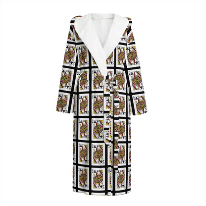 Queen Of Clubs Pattern Print Hooded Bathrobe
